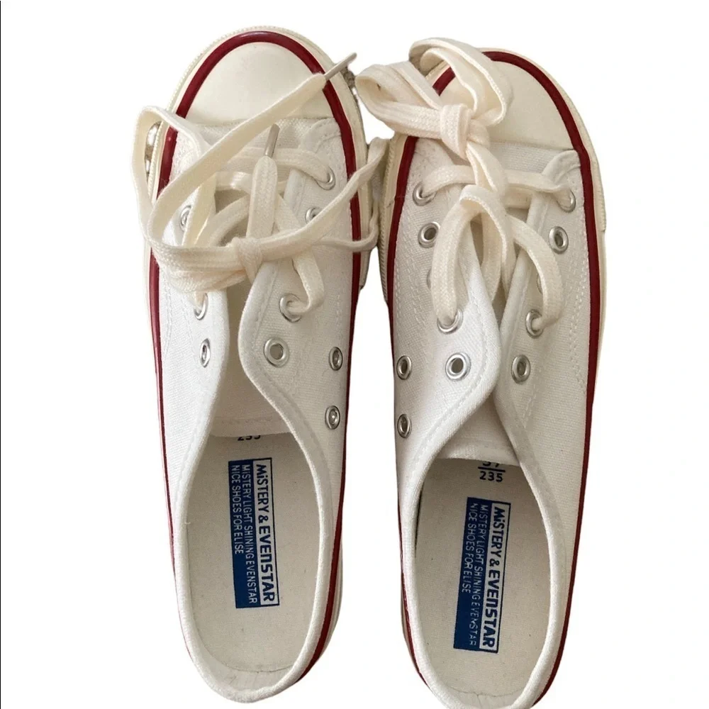 Lace Up White Canvas Slip On Casual Summer Outdoor Shoes Size 37 BNWT